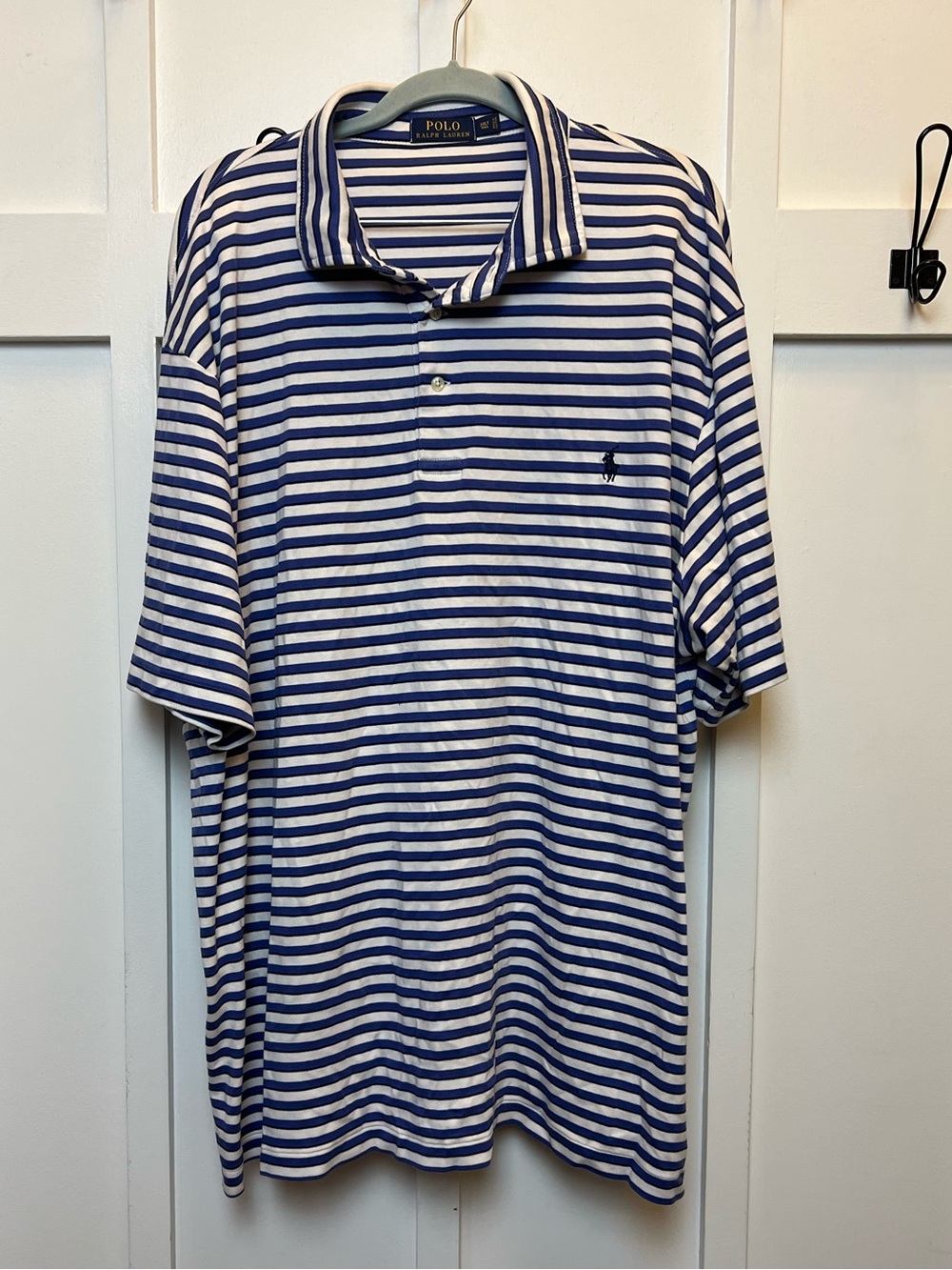 Polo Ralph Lauren Shirt Men's 3XLT Blue White Striped Short Sleeve Golf Preppy